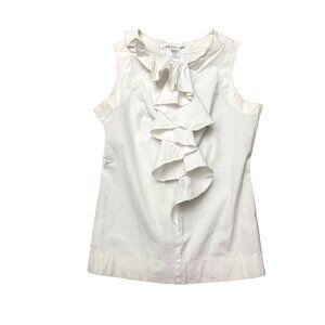 Diane von Furstenberg DVF Women's Tank Top 4 White Ruffle High Neck Sleeveless